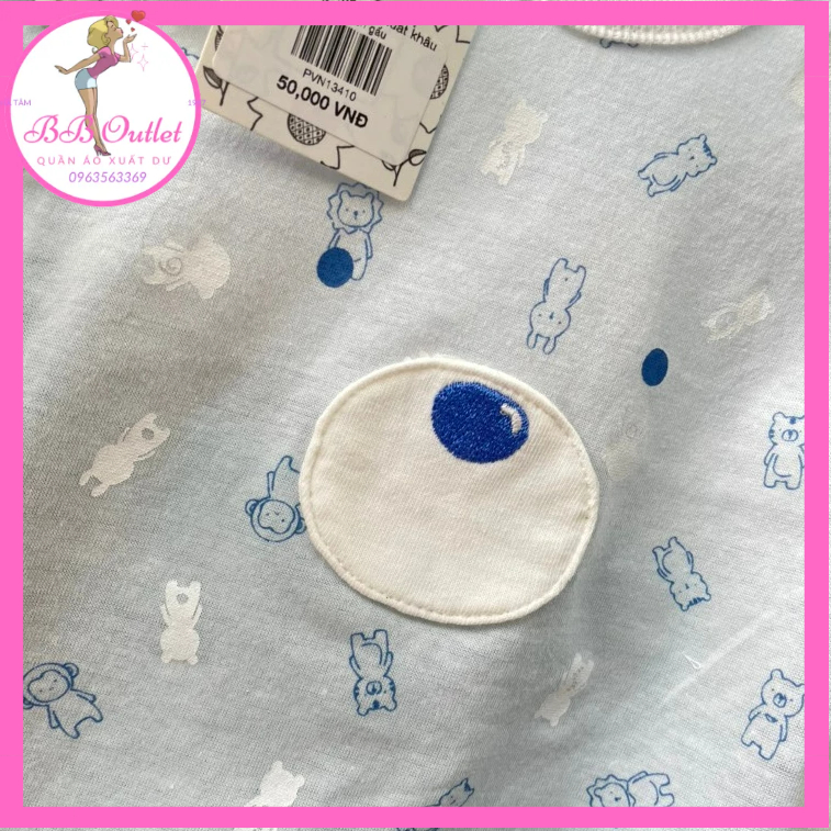 Bộ đồ sơ sinh - bộ cotton em bé xuất Hàn hình mặt gấu