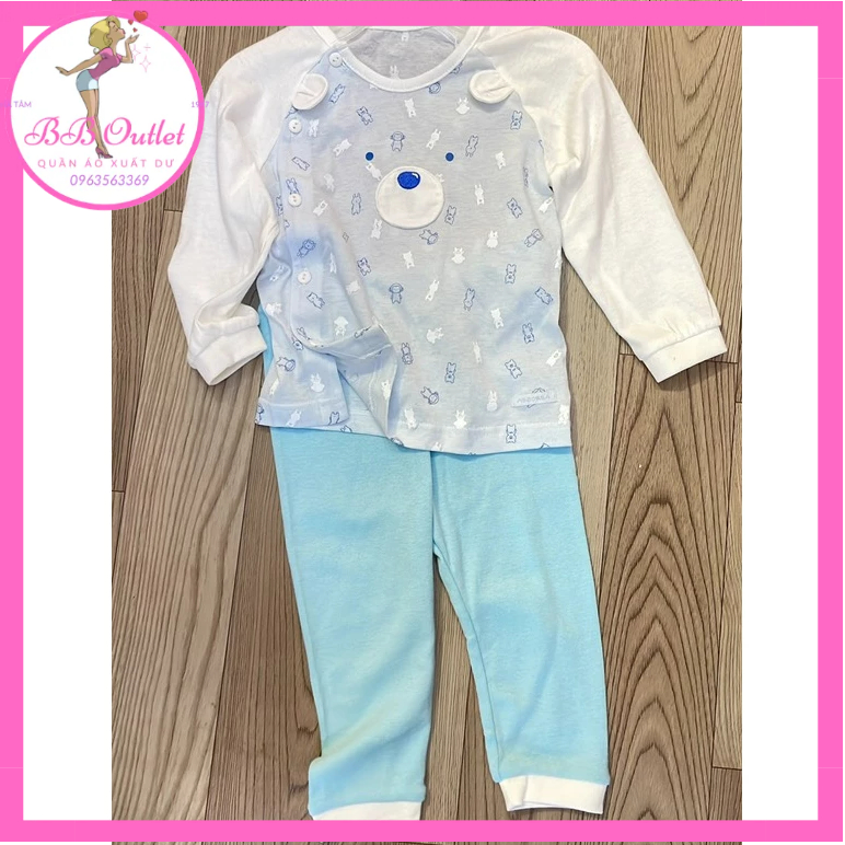 Bộ đồ sơ sinh - bộ cotton em bé xuất Hàn hình mặt gấu
