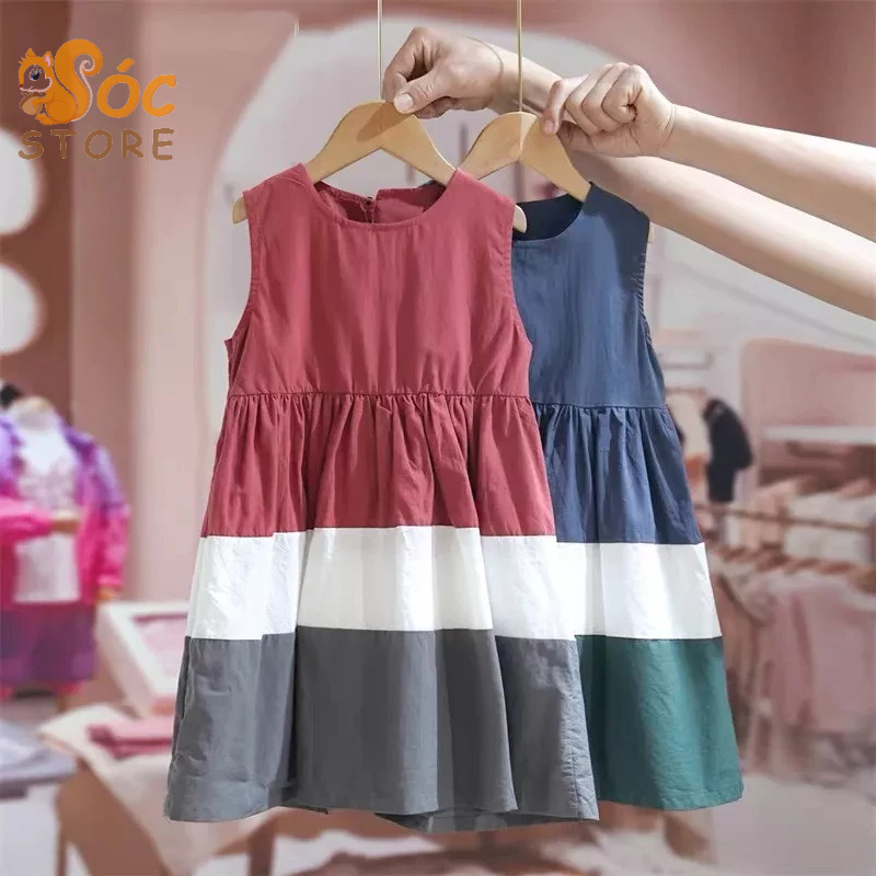 Váy cho bé gái, Đầm bé gái mặc hè cho bé size đại đến 55kg - Váy phối màu