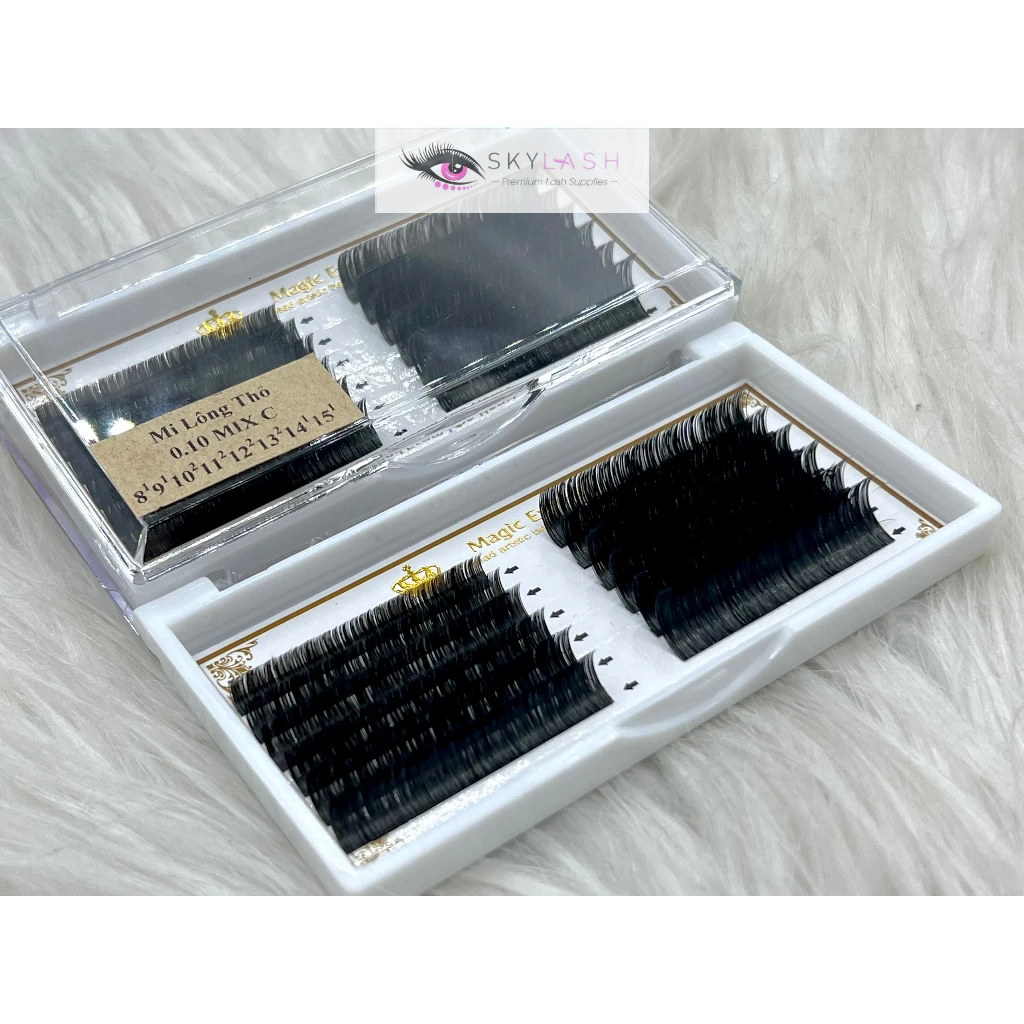 Mi khay lông thỏ siêu mềm tự nhiên,dế bắt keo Dày 0.07-0.10 Mix 8-13mm _Dụng cụ nối mi_SKYLASH
