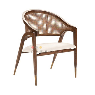 Ghế Edward Wormley gỗ Ash tựa lưng cong đan mây với điểm nhấn chân ghế bọc ống đồng
