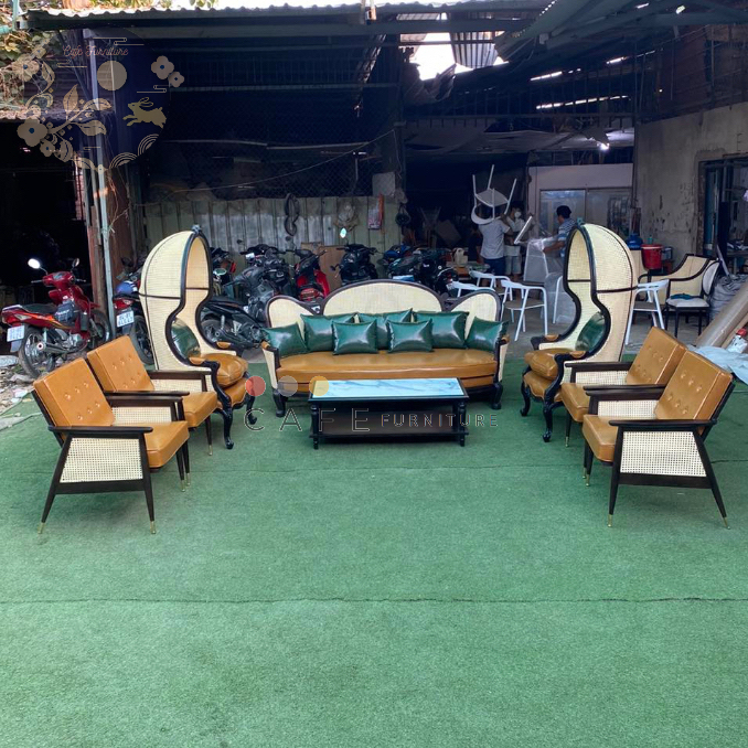 Ghế bành Nadia gỗ Tần Bì đan mây mắt cáo sơn màu nâu Walnut hoặc tùy chọn theo phong cách Đông Dương