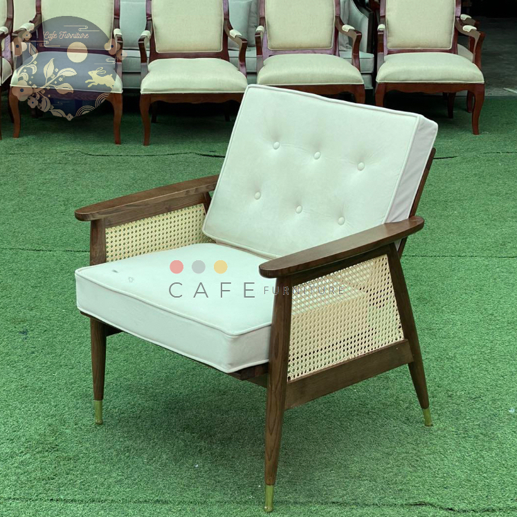 Ghế bành Nadia gỗ Tần Bì đan mây mắt cáo sơn màu nâu Walnut hoặc tùy chọn theo phong cách Đông Dương