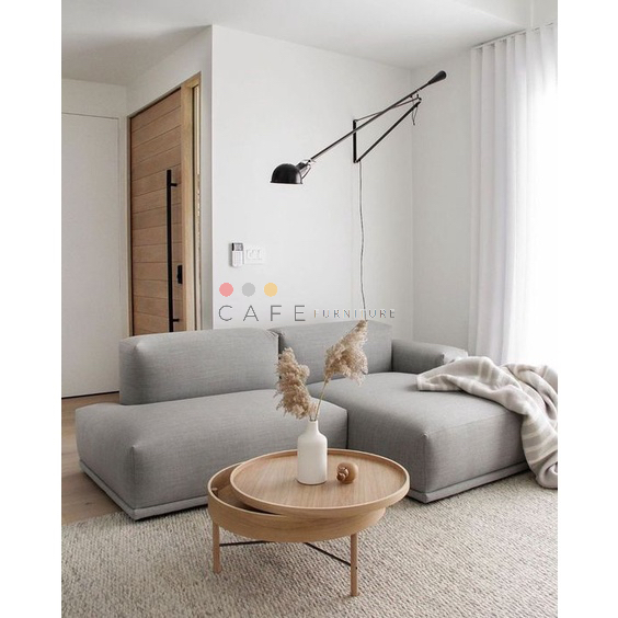 Bàn cà phê khay xoay gỗ tròn hiện đại có ngăn đựng Natural-Homary