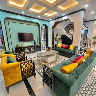 Sofa Tân cổ điển, sofa Caracole Lattice phong cách Indochine, khung gỗ Tần bì tiện CNC, sơn và bọc nệm theo yêu cầu