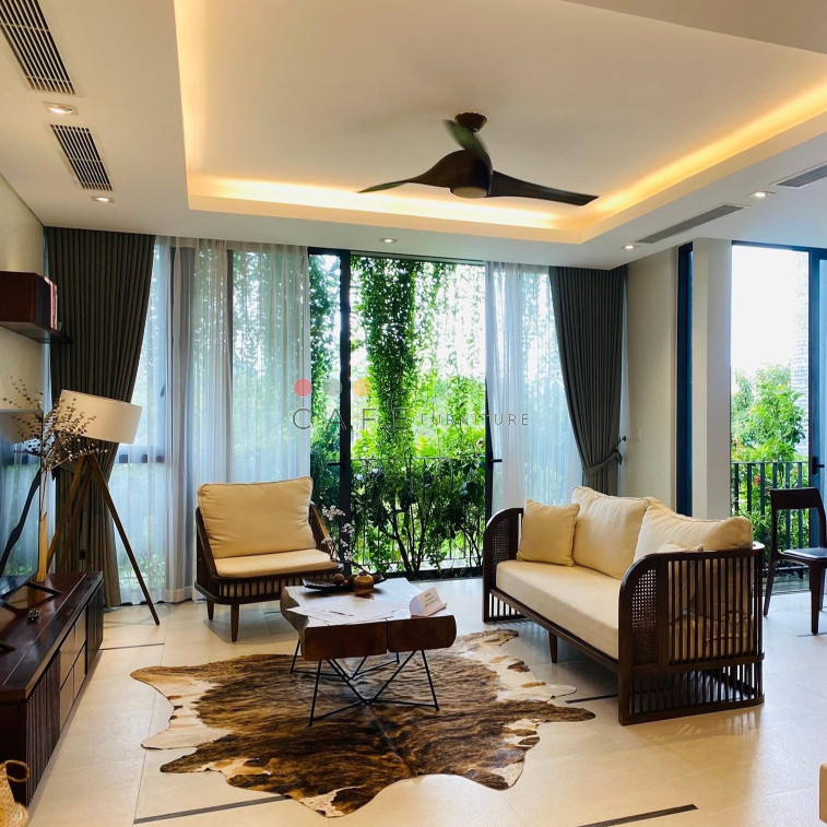 Sofa Dedar phong cách Indochine, kích thước 1m8, gỗ Tần Bì, sơn và bọc nệm theo yêu cầu