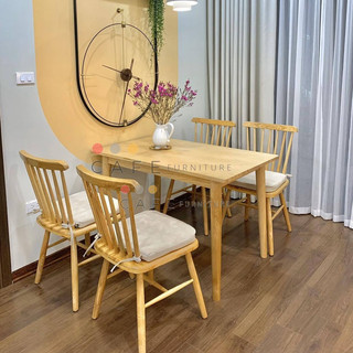 Bộ bàn ghế ăn Pinnstol gỗ Tần bì tựa nan to chắc chắn,cứng cáp