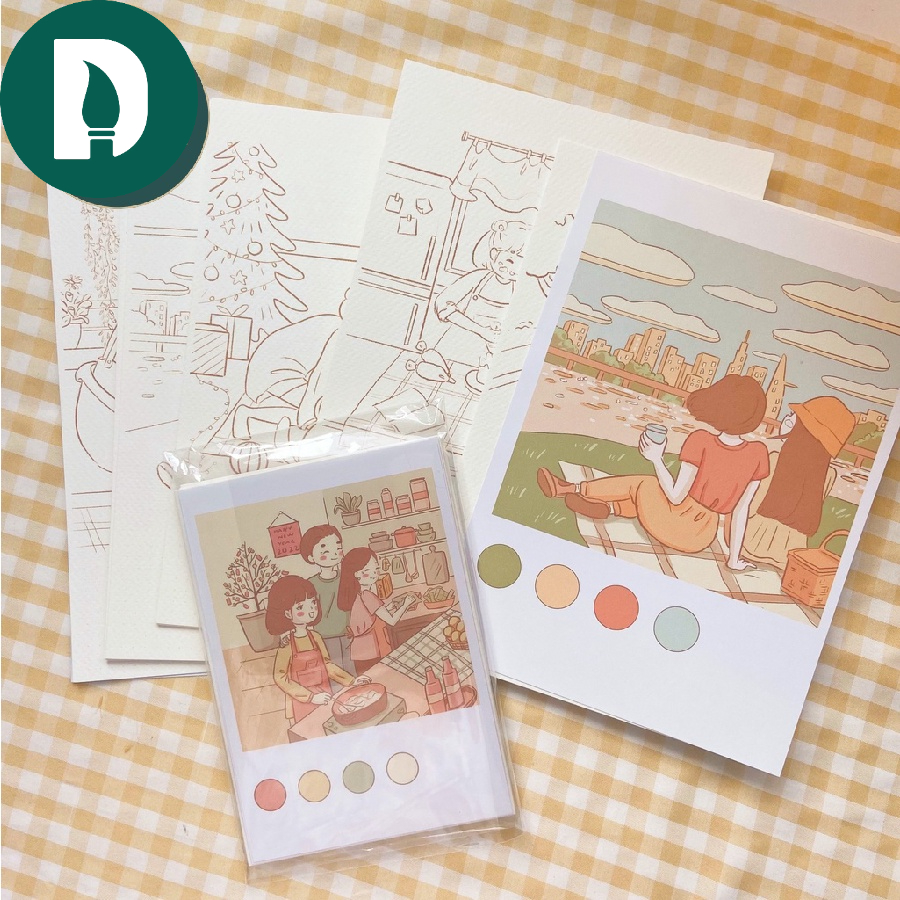 Tranh họa sĩ Postcard tô màu Self Art - Nhiều chủ đề, giấy ColdPress, 300gsm - Họa Cụ DUTi