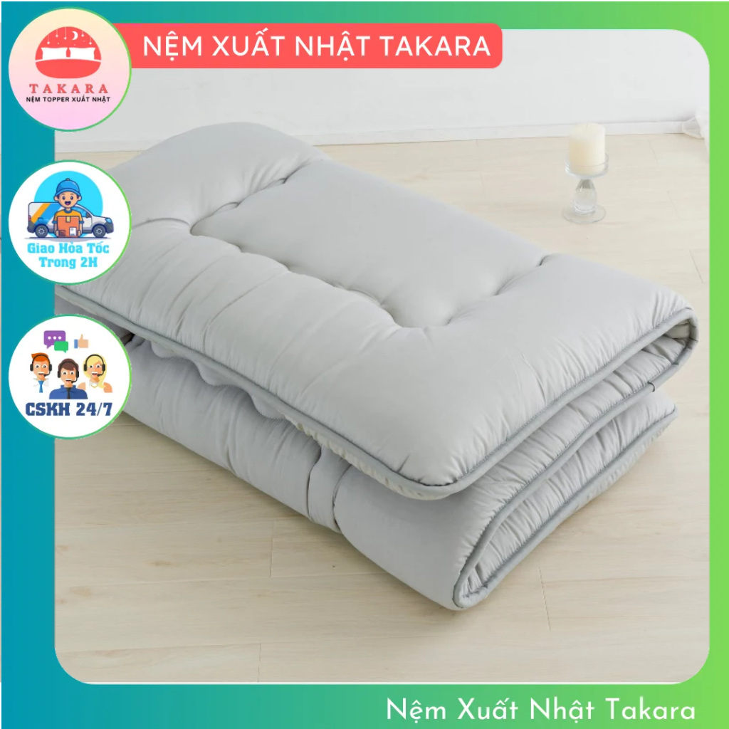 TAKARA Nệm topper xuất Nhật gòn dày không xẹp, Topper bảo vệ nệm, êm ái, nệm ngủ 1 người, nệm ký túc