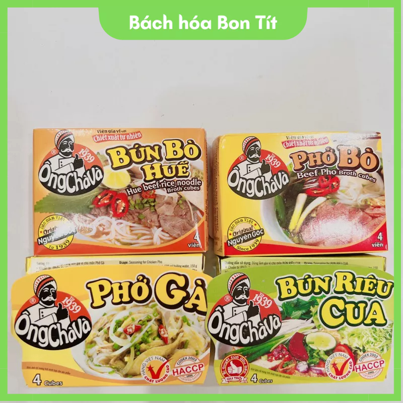 Viên Gia Vị Phở Bò, Gia Vị Phở Gà Ông Chà Và Hộp 4 Viên 85g