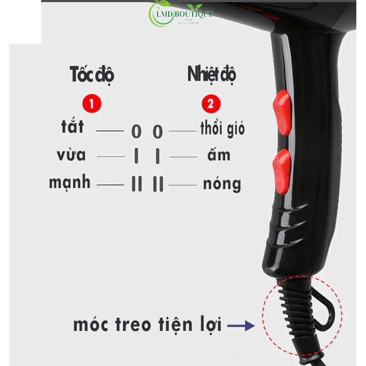 Máy Sấy Tạo Kiểu Salon 2 Chiều Nóng Lạnh Công Suất Lớn Bảo Hành 12 Tháng
