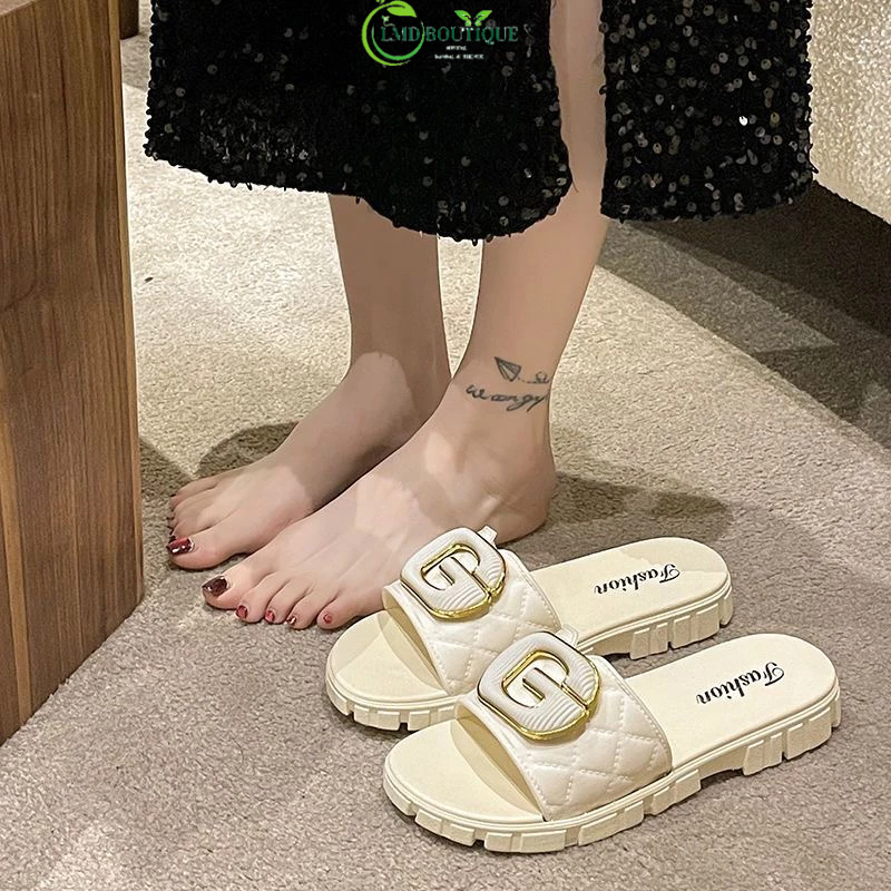 Dép nữ thời trang họa tiết chữ G - Dép quai ngang thời trang dành cho nữ