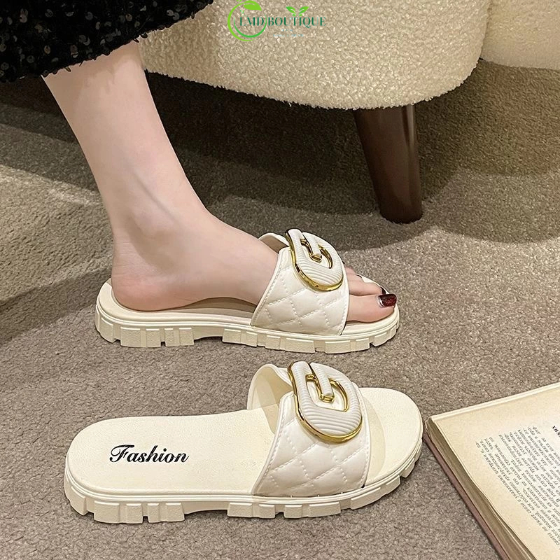 Dép nữ thời trang họa tiết chữ G - Dép quai ngang thời trang dành cho nữ