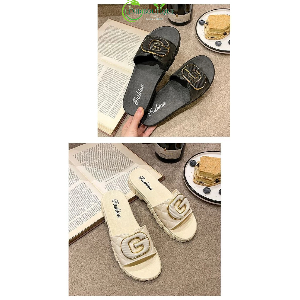 Dép nữ thời trang họa tiết chữ G - Dép quai ngang thời trang dành cho nữ