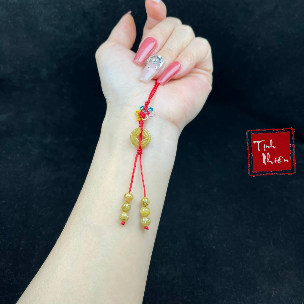 Móc Khóa Xu Kim Tiền Đá TA Tóc Vàng 💕FREESHIP💕 Móc Treo Chìa Khóa Đá Phong Thuỷ