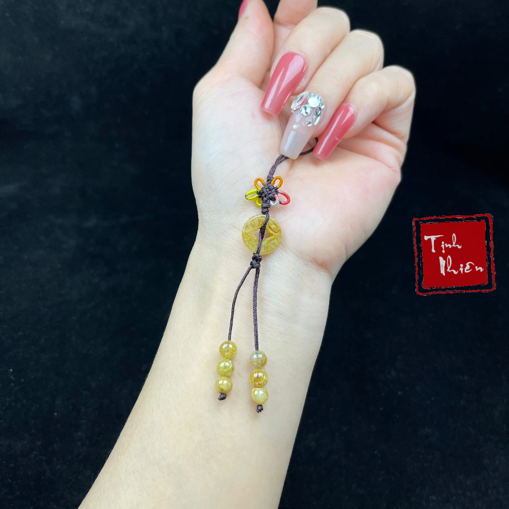 Móc Khóa Xu Kim Tiền Đá TA Tóc Vàng 💕FREESHIP💕 Móc Treo Chìa Khóa Đá Phong Thuỷ