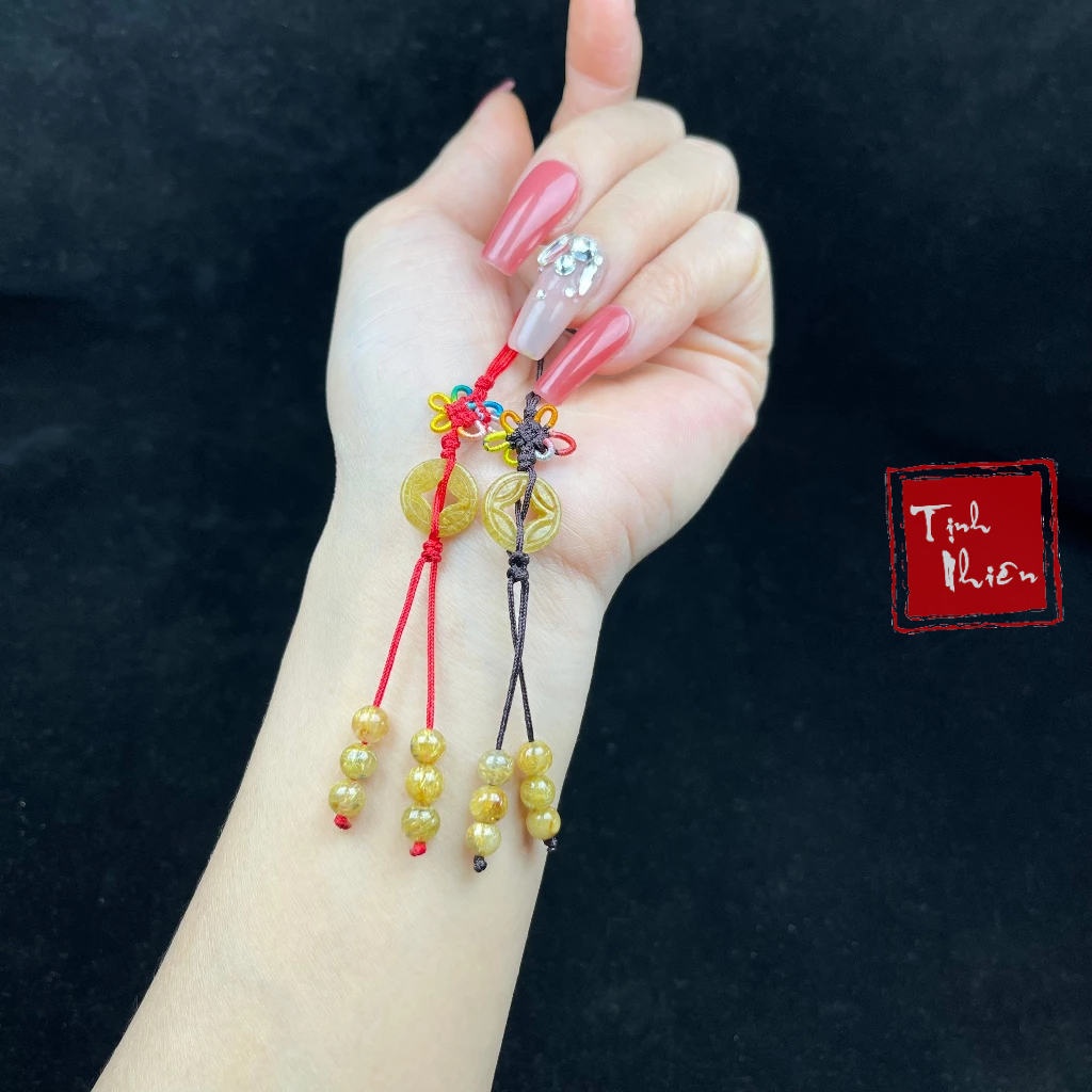 Móc Khóa Xu Kim Tiền Đá TA Tóc Vàng 💕FREESHIP💕 Móc Treo Chìa Khóa Đá Phong Thuỷ