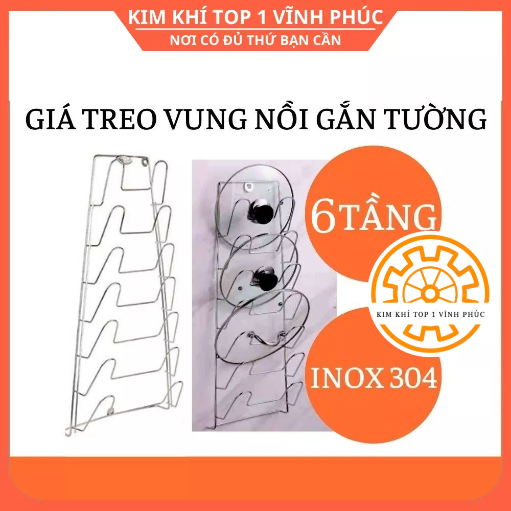 Giá treo để úp vung xoong nồi inox 6 tầng