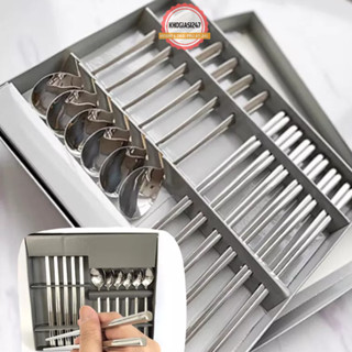Bộ Hộp 12 Muỗng Đũa Inox Sáng Bóng Không Gỉ Set, Chống Oxi Hóa Sang Trọng. Thiết Kế Đầu Muỗng Tròn Bầu, Tay Cầm Thon Dài