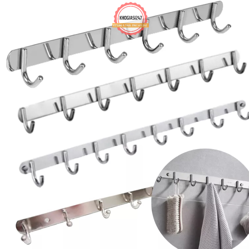 Thanh inox Gắn Tường Treo Quần Áo Gồm 6,7,8,10 Chấu Chống Gỉ Set, Inox Sáng Bóng, Bền Bỉ, Sản Phẩm Kèm Ốc Vít Tiện Dụng