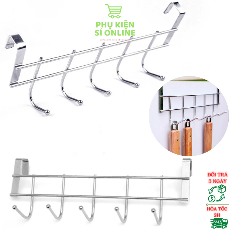 Thanh 5 móc treo đồ inox gắn sau cửa phòng, cửa tủ bếp tiện lợi, thiết kế móc treo cánh cửa độc đáo tiết kiệm diện tích