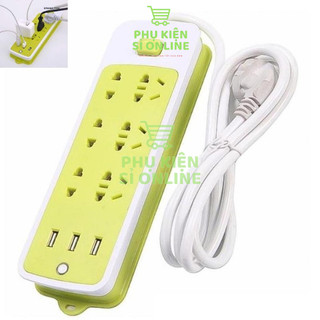 Ổ cắm điện XANH LÁ thông minh tích hợp 6 phích cắm, 3 cổng usb, có công tắc và đèn báo đa năng, an toàn