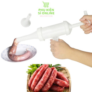 Dụng cụ nhồi thịt làm dồi, xúc xích, lạp xưởng, bộ ống nhồi xúc xích và vỏ xúc xích collagen bằng tay đa năng, tiện dụng