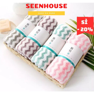 Khăn mặt lông cừu hàn quốc 50x30cm siêu thấm hút loại có dòng kẻ - khăn xuất hàn