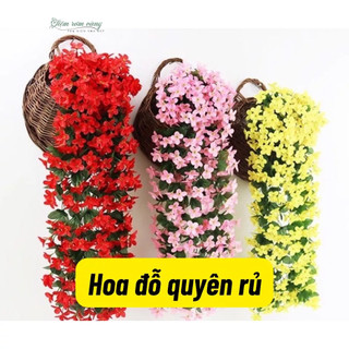 Hoa trang trí - hoa đỗ quyên giả, hoa treo tường 18 cụm hoa, 4 dây, trang trí bằng lụa cao cấp, màu sắc siêu thực