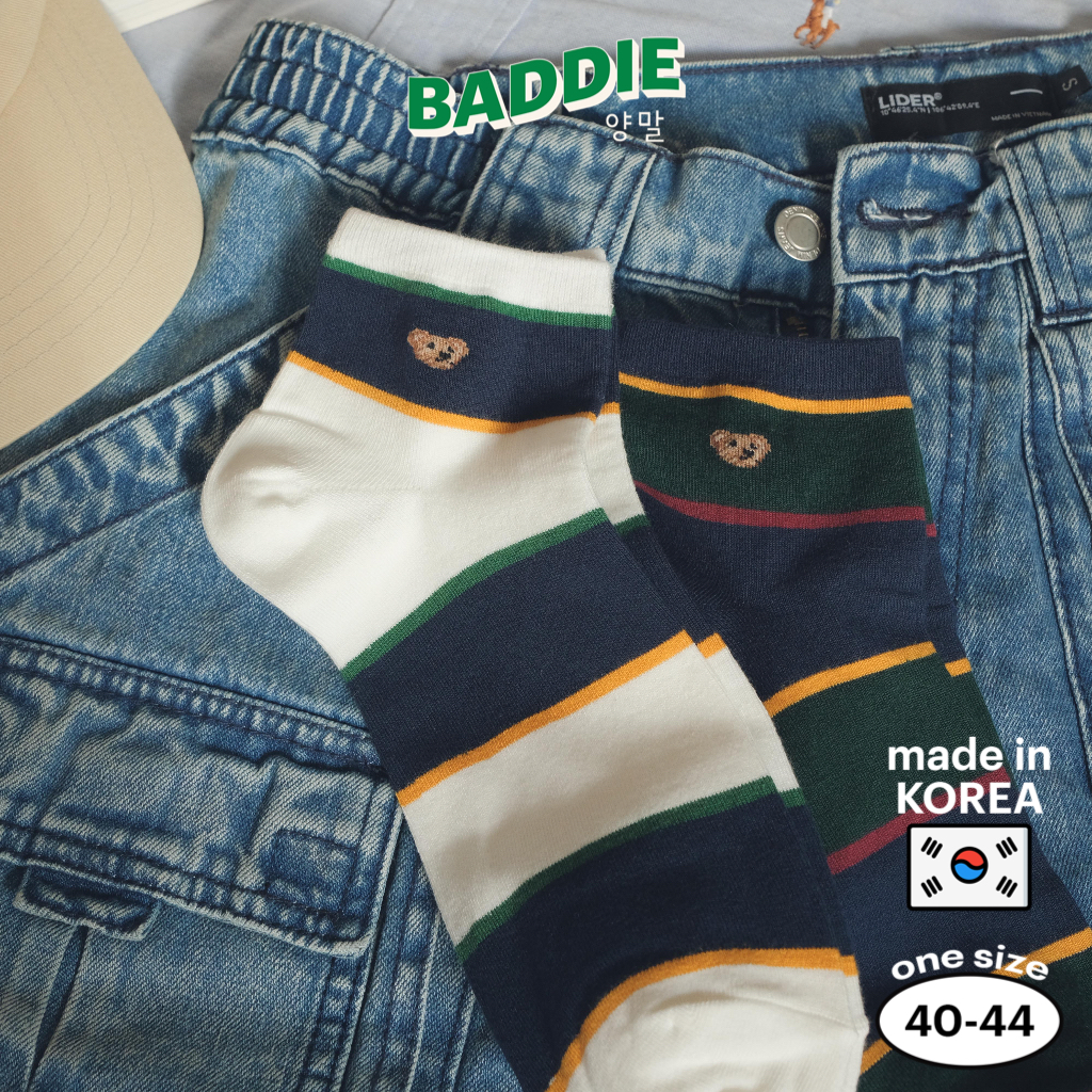 MINI RUGBY STRIPE BEAR - Tất vớ thấp cổ nam kẻ ngang basic hình gấu nhỏ, nhập khẩu Hàn Quốc