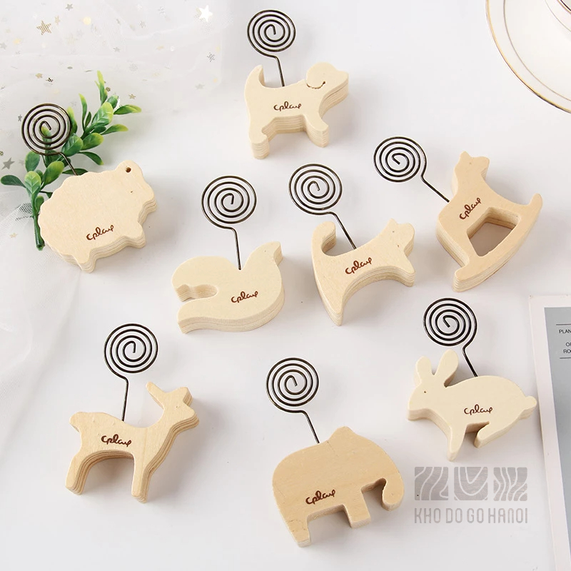 Kẹp ảnh, kẹp gỗ kẹp giấy nhiều hình thú siêu xinh gắn ảnh đế gỗ decor, phụ kiện chụp ảnh trang trí để bàn, treo postcard
