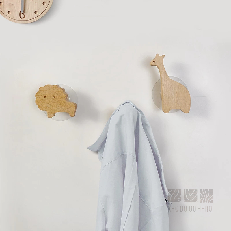 Móc treo đồ hình thú ngộ nghĩnh đáng iu chất liệu gỗ Beech - khodogohanoi