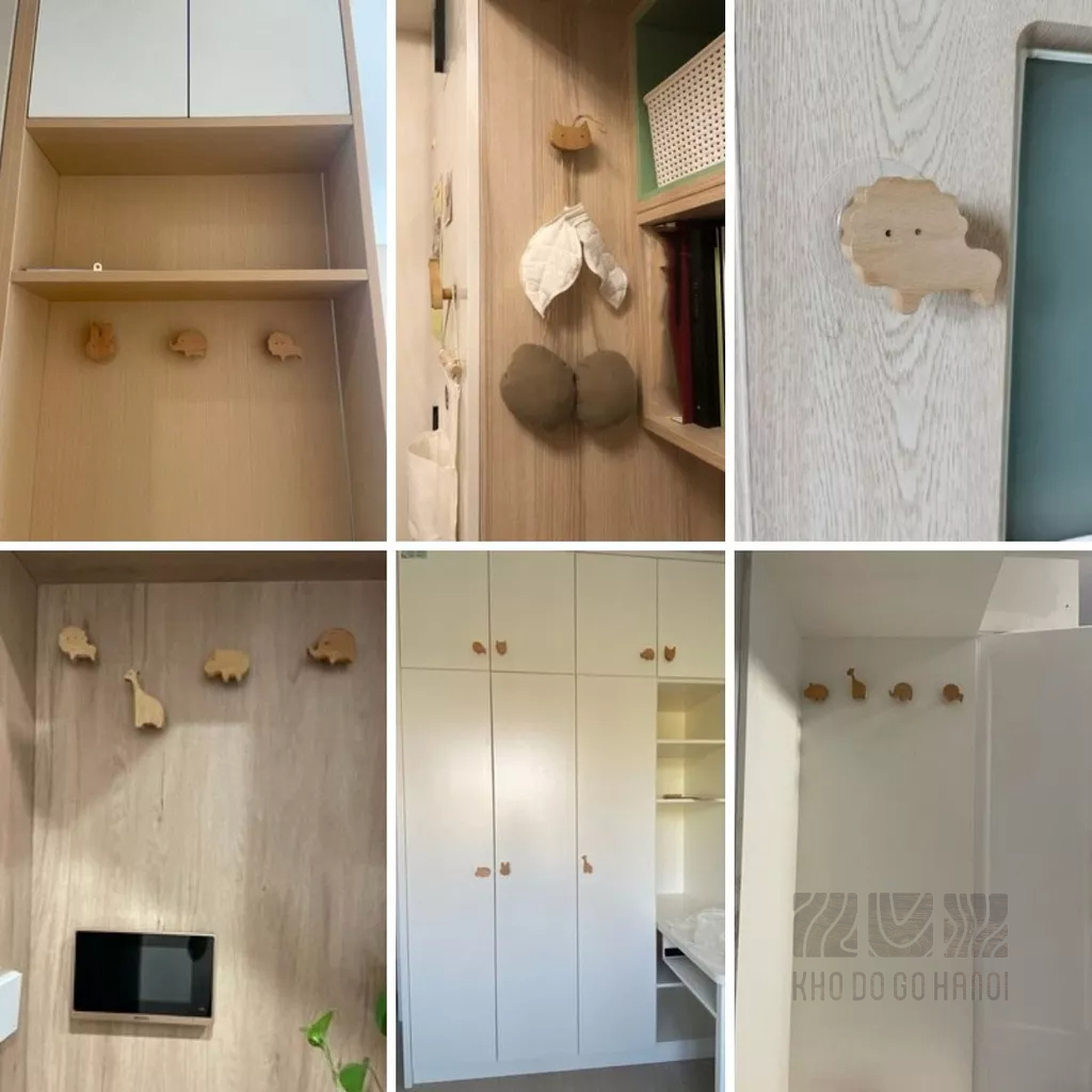 Móc treo đồ hình thú ngộ nghĩnh đáng iu chất liệu gỗ Beech - khodogohanoi