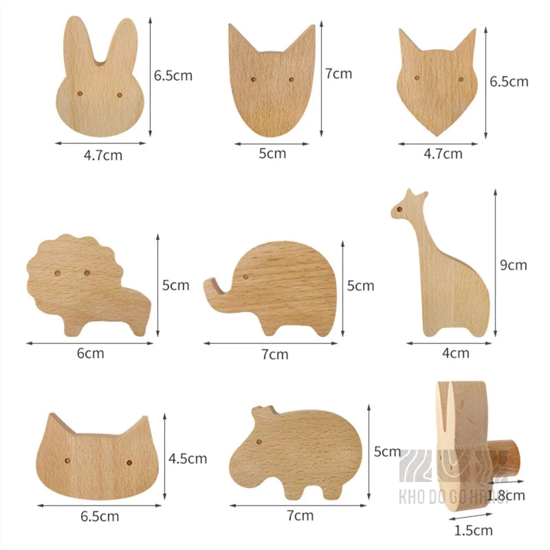 Móc treo đồ hình thú ngộ nghĩnh đáng iu chất liệu gỗ Beech - khodogohanoi