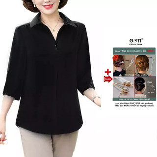 GOTI - Áo Trung Niên Nữ Cao Cấp U50-60 Size Lớn Dạng Cổ Sơ Mi Tay Lỡ In Họa Tiết Sắc Màu 3A30 3A01