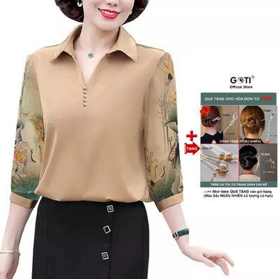 GOTI Áo Trung Niên Cao Cấp Bigsize Dạng Áo Kiểu Trung Niên Dáng Suông Rộng Tay Lỡ Tặng Mẹ 3A26 3A29