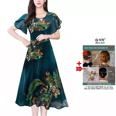 GOTI - Đầm Trung Niên Nữ Cao Cấp Vải Voan Mềm Mịn Cho Mẹ Dự Tiệc U50 U60 3339 3254