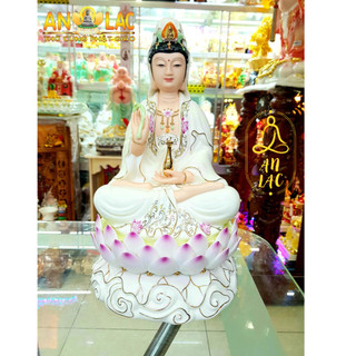 Quan Âm Ngồi Sứ Áo Vẽ Cánh Sen Hồng X2 25cm 5N