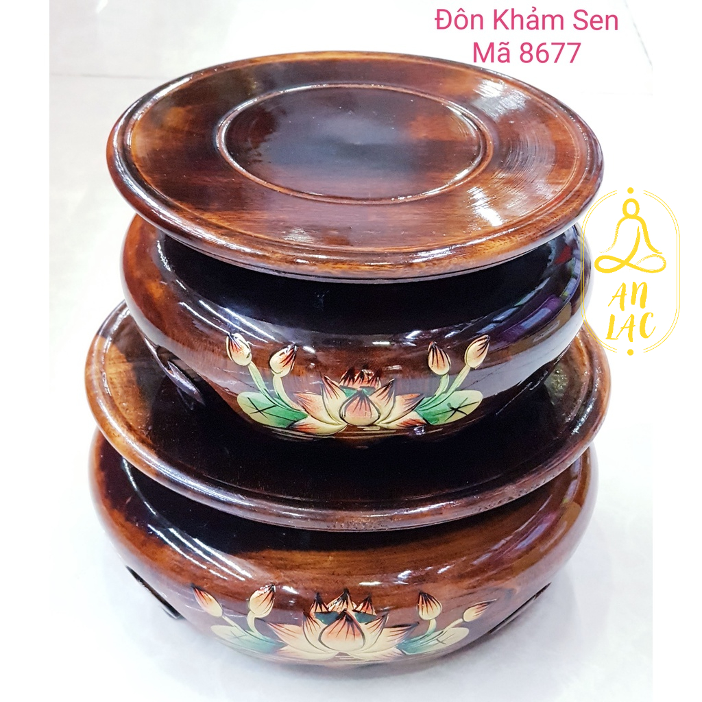 Đế Gỗ Tròn Khắc Sen Nổi Đẹp ĐG Quy Cách