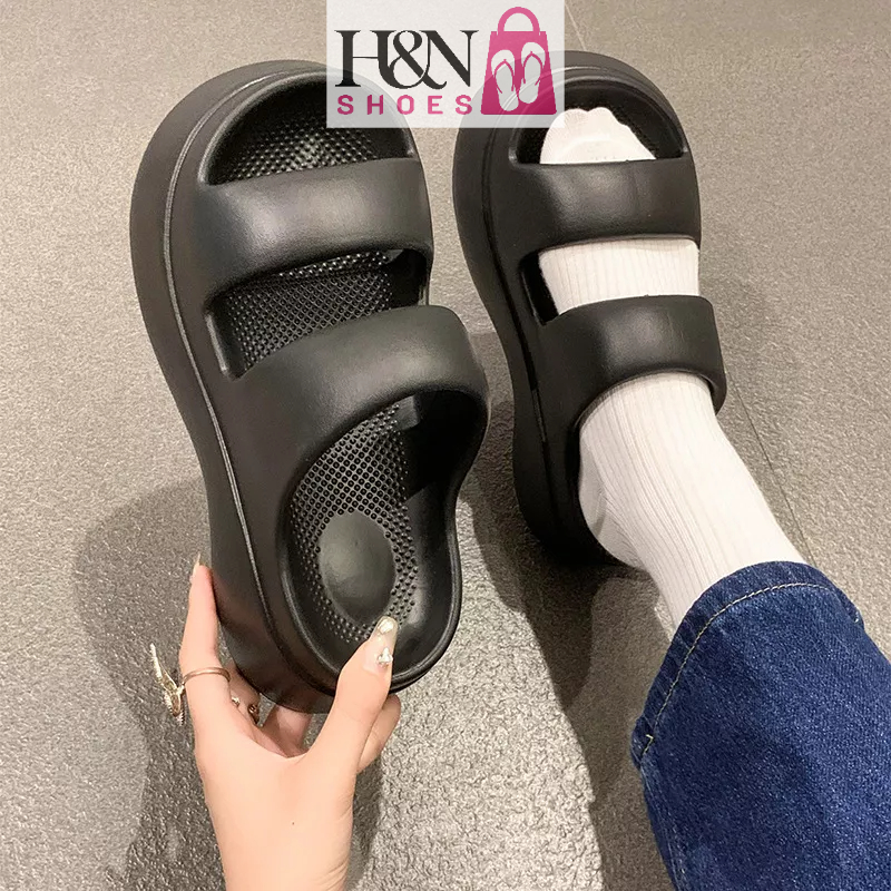 Dép quai ngang nữ, dép bánh mì 2 quai độn đế 6,5cm tôn dáng_TĂNG 1 SIZE