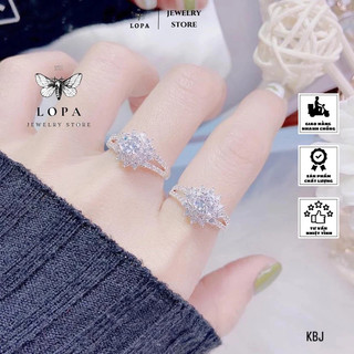 Nhẫn nữ bạc ta hoa sen thân hai viền đá Bạc đẹp LOPA