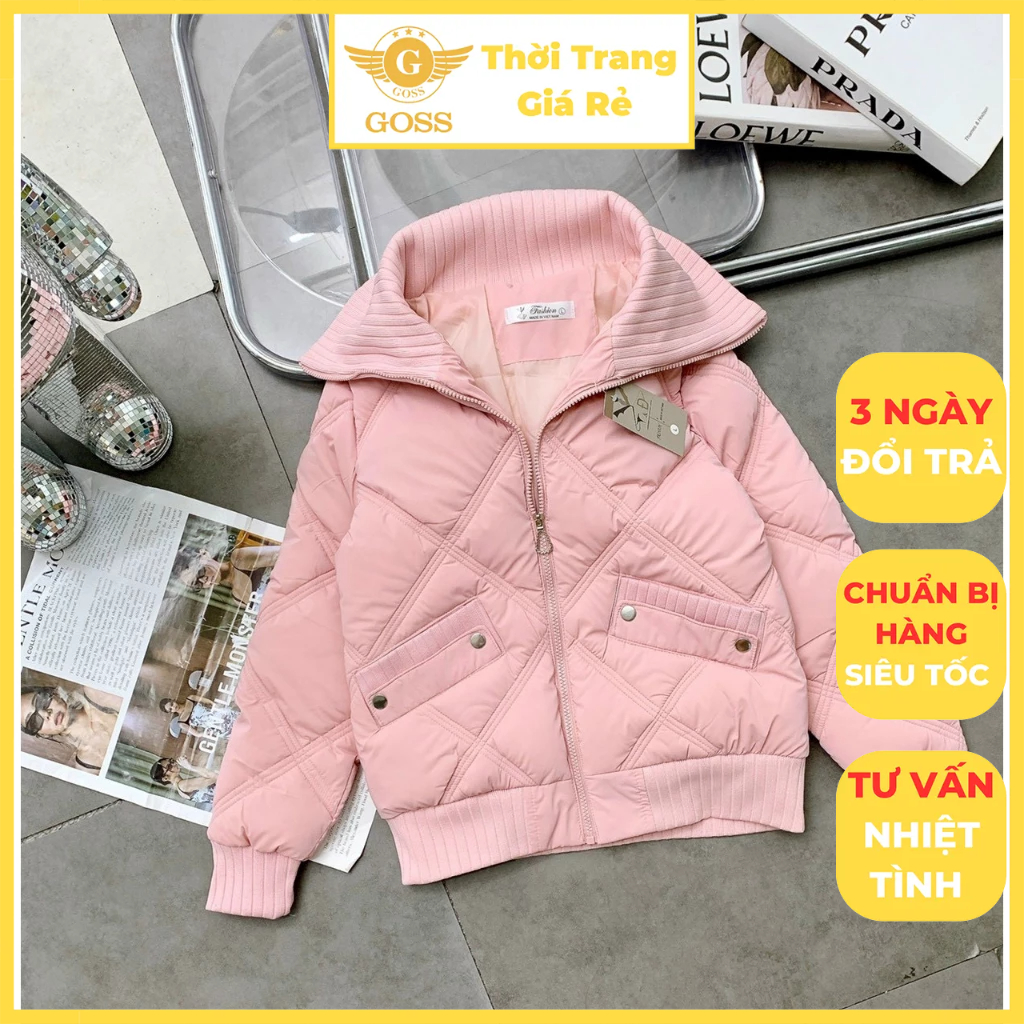 Áo Phao Nữ Freesize Cổ Bo Cách Điệu Hot Trend Mùa Thu Đông GOSS GA425 Áo Khoác Nữ Freesize Ấm Áp Dày Dặn Chất Đẹp