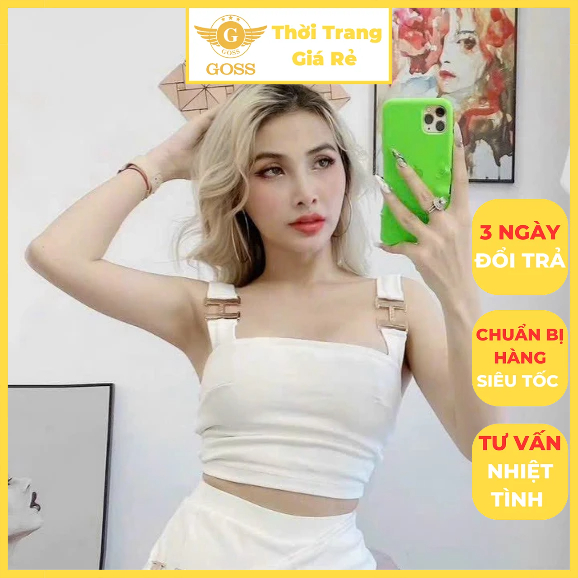 Áo Hai Dây Nữ Freesize Cổ Vuông Phong Cách Tiểu Thư Hàn Quốc GOSS GA418 Áo Ba Lỗ Nữ Freesize Đi Chơi Đi Dạo Phố