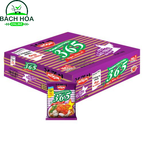 Thùng 30 gói mì không chiên Nissin 365  Xí Quách Thịt Bằm,  Lẩu Thái Hải Sản, Rong Biển