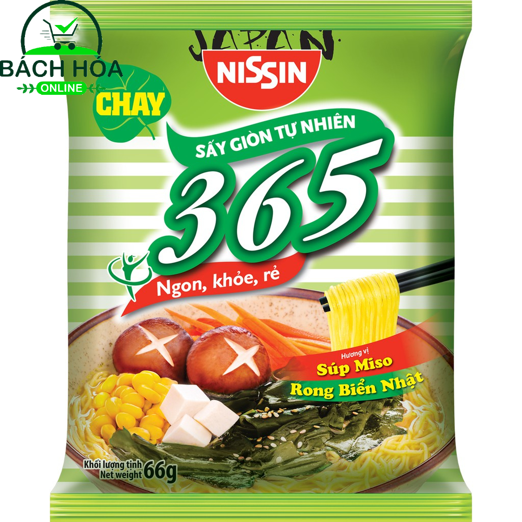 Thùng 30 gói mì không chiên Nissin 365  Xí Quách Thịt Bằm,  Lẩu Thái Hải Sản, Rong Biển