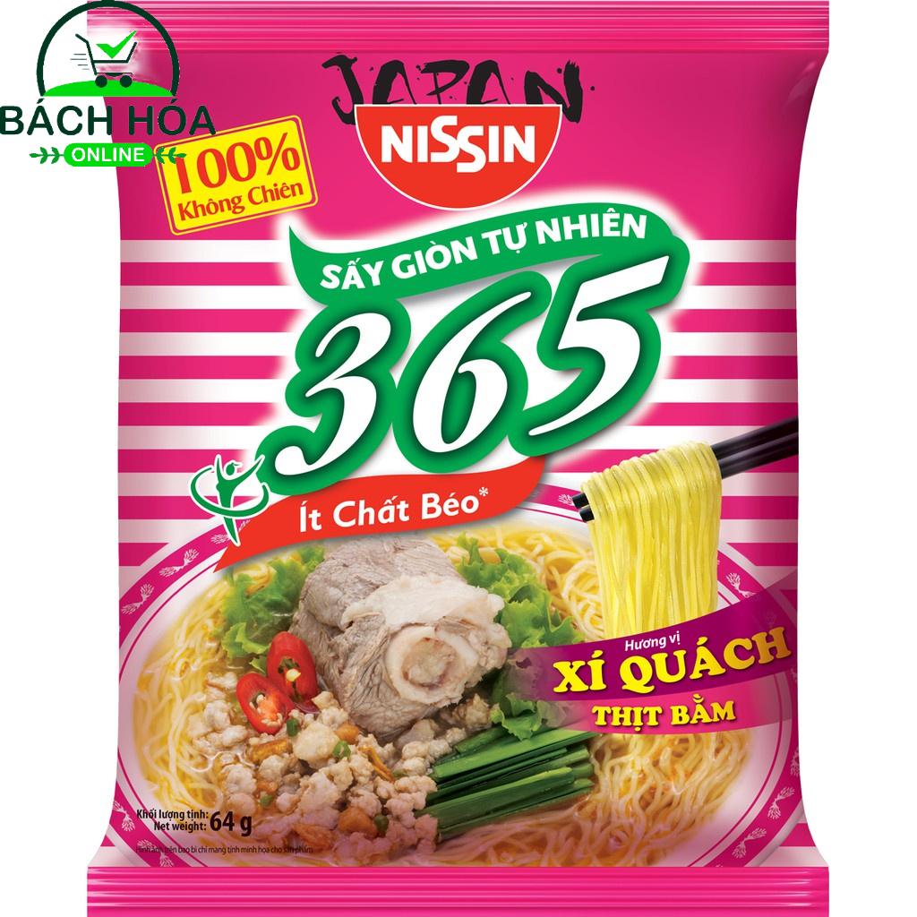 Thùng 30 gói mì không chiên Nissin 365  Xí Quách Thịt Bằm,  Lẩu Thái Hải Sản, Rong Biển