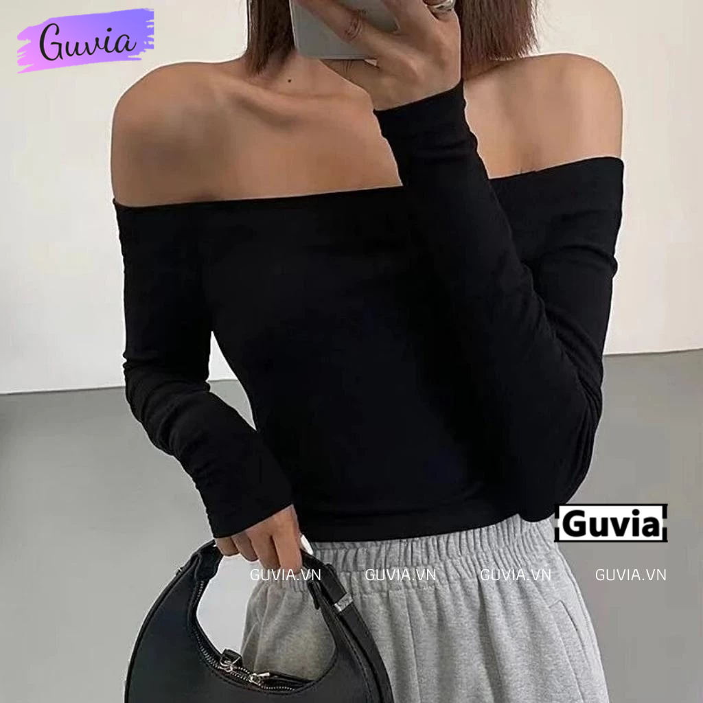 Áo Croptop Nữ TAY DÀI TRỄ VAI Ôm Body, Áo Thun Croptop Kiểu Sexy Chất Thun Borip Thời Trang GUVIA