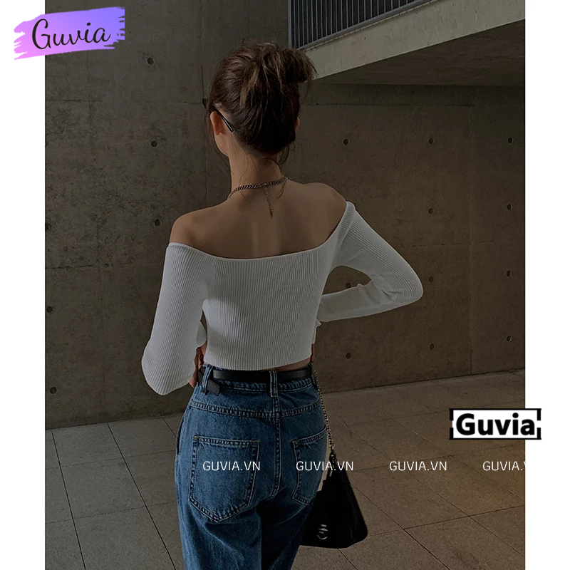 Áo Croptop Nữ TAY DÀI TRỄ VAI Ôm Body, Áo Thun Croptop Kiểu Sexy Chất Thun Borip Thời Trang GUVIA