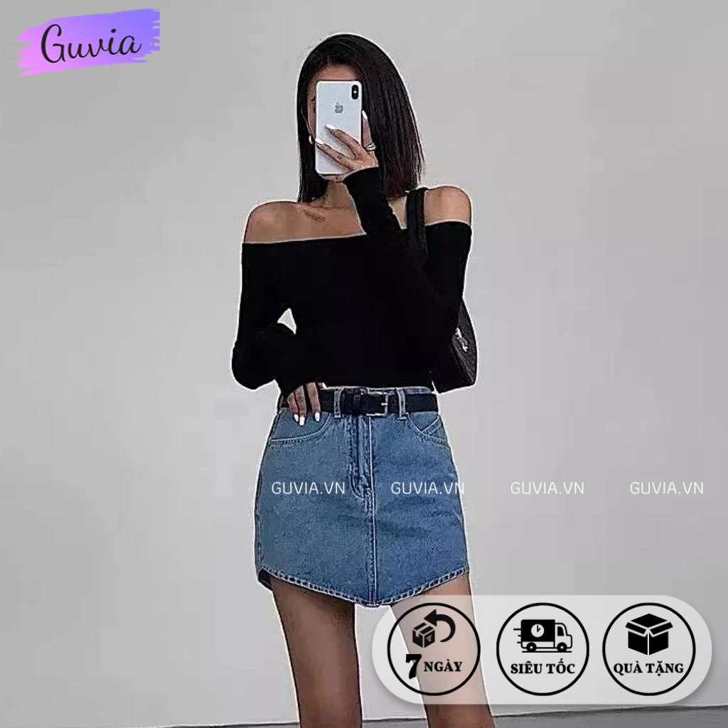 Áo Croptop Nữ TAY DÀI TRỄ VAI Ôm Body, Áo Thun Croptop Kiểu Sexy Chất Thun Borip Thời Trang GUVIA