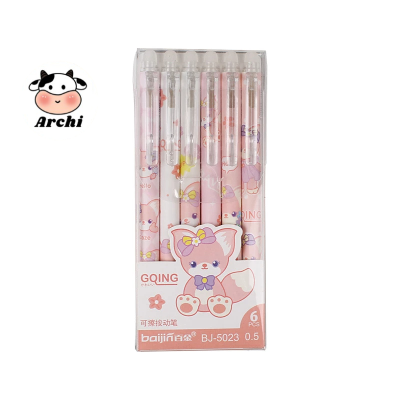 Hộp 6 Cây Viết mực đen, bút HIRO Gel Bấm Xoá Được  Ngòi 0.5mm